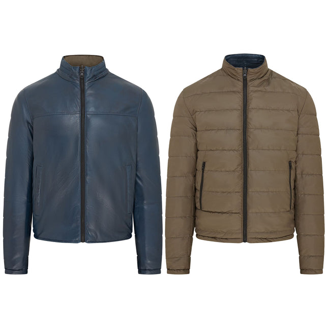 Mens Reversible Hooded Leather Jacket Premium Lambskin Napa