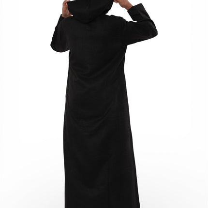 Kids Boys Hooded Eid Black Moroccan Jubba Robe Ramadan Eid Thobe - K-HM12