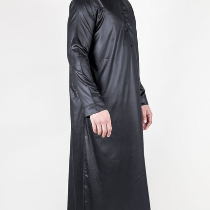 Men's Black Thobe Robe Satin Emirati Islamic Jubba Eid Regular Fit