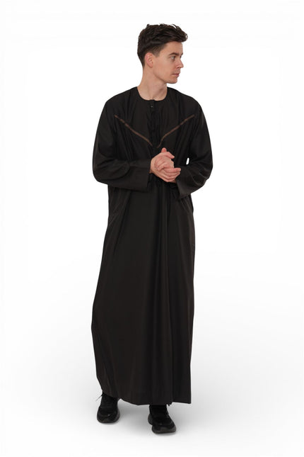 Men's Eid Black Moroccan Thobe Robe Djellaba Ramadan Eid Jubba- HM10