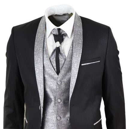 Men's 4 Piece Black Tailored Wedding Suit