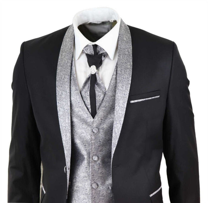 Men's 4 Piece Black Tailored Wedding Suit