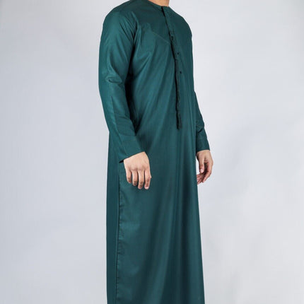 Men's Green Thobe Emirati Islamic Jubba Robe Eid Tassel Slim Fit