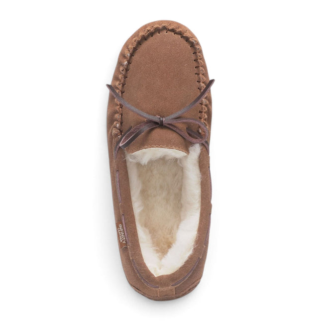 Women's Chestnut Tan Genuine Sheepskin Moccasin Winter Slippers - Aspen