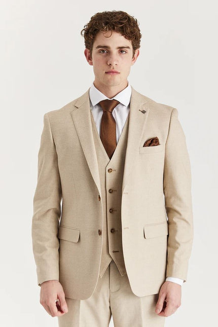 Men's Beige Lightweight Stitched Lapel Blazer