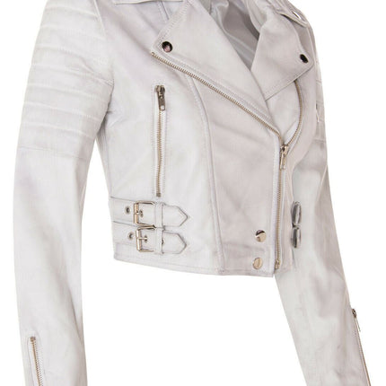 Womens Cropped Brando Leather Biker Jacket-Damascus
