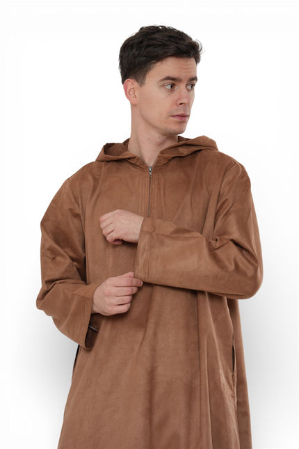 Men's Hooded Eid Camel Brown Moroccan Jubba Robe Ramadan Eid Thobe - HM12