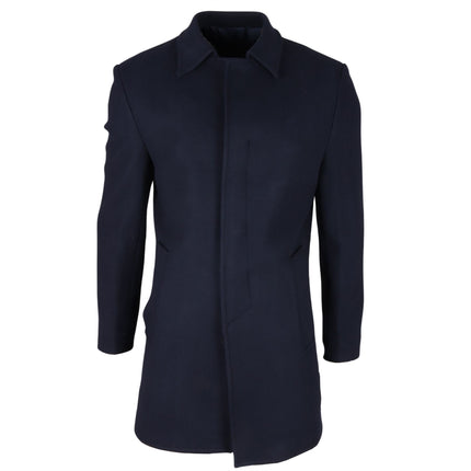 Men's Wool Blend Classic Collar Navy Overcoat