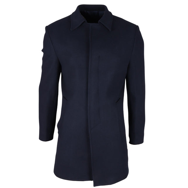 Men's Wool Blend Classic Collar Navy Overcoat