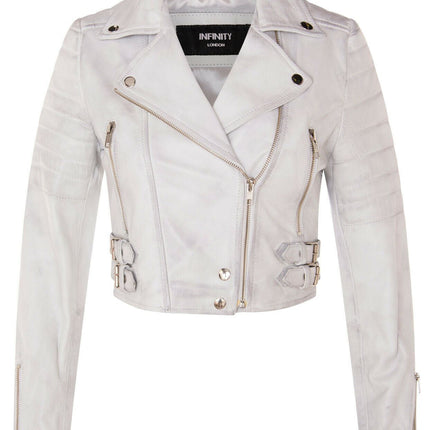 Womens Cropped Brando Leather Biker Jacket-Damascus