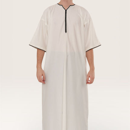 Men's Ramadan Cream White Moroccan Gandoura Thobe Robe Djellaba Eid Jubba- TT-006