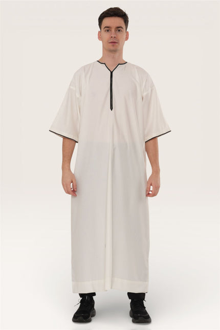 Men's Ramadan Cream White Moroccan Gandoura Thobe Robe Djellaba Eid Jubba- TT-006