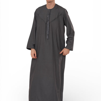 Men's Eid Grey Moroccan Jubba Robe Djellaba Ramadan Eid Thobe - HM11