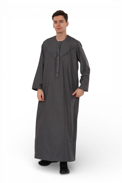 Men's Eid Grey Moroccan Jubba Robe Djellaba Ramadan Eid Thobe - HM11