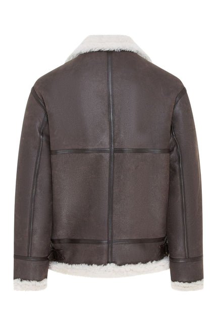 Mens Creck Brown Warm Sheepskin Aviator Zip-Up Flight Jacket-Harrogate