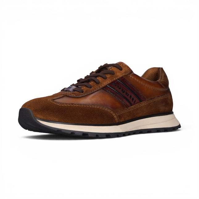 Bugatti Men's Tan Brown Leather Lace-Up Trainer Sneaker Shoes - Timon