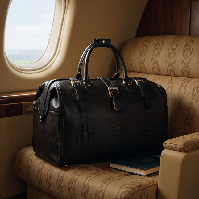 Genuine Leather Black Duffle Holdall Vintage Travel Gym Bag - Windsor