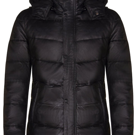 Mens Puffer Leather Bomber Jacket-Alicante