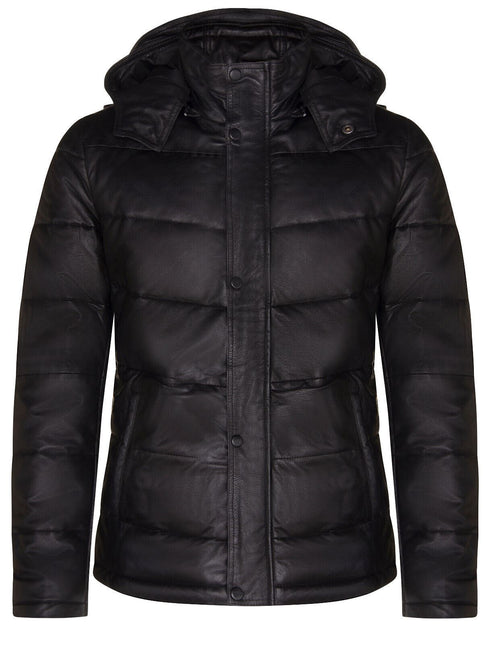 Mens Puffer Leather Bomber Jacket-Alicante