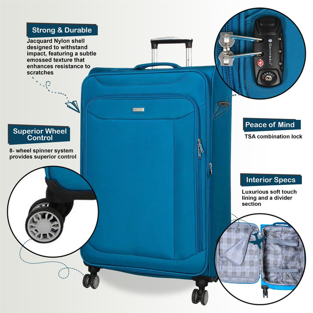 Soft Lightweight Dual 4 Wheel Suitcase Luggage