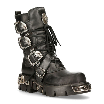 New Rock Black Mid-Calf Gothic Leather Boots - 391-S1