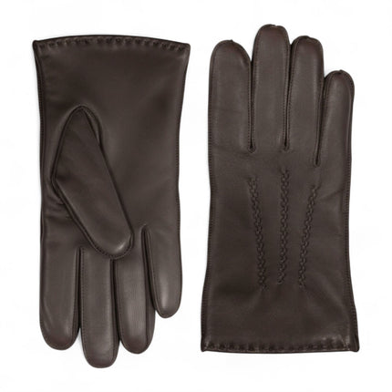 Men’s Brown Italian Leather Warm Wool Lining Winter Stich Design Gloves - M-LGV-205