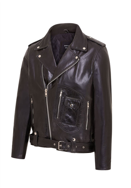 Mens Retro Brando Quilted Leather Biker Jacket Vintage Motorcycle Style