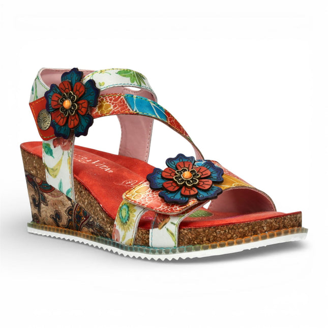 Laura Vita Women's Bonito 32 Orange Floral Leather Wedge Espadrille Sandals