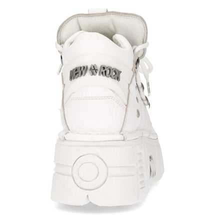 New Rock White Leather Gothic Ankle Boots - 106N-S8