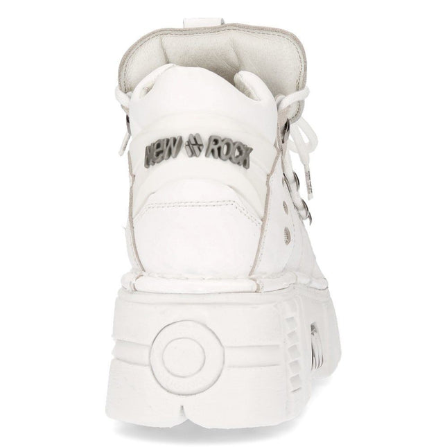 New Rock White Leather Gothic Ankle Boots - 106N-S8