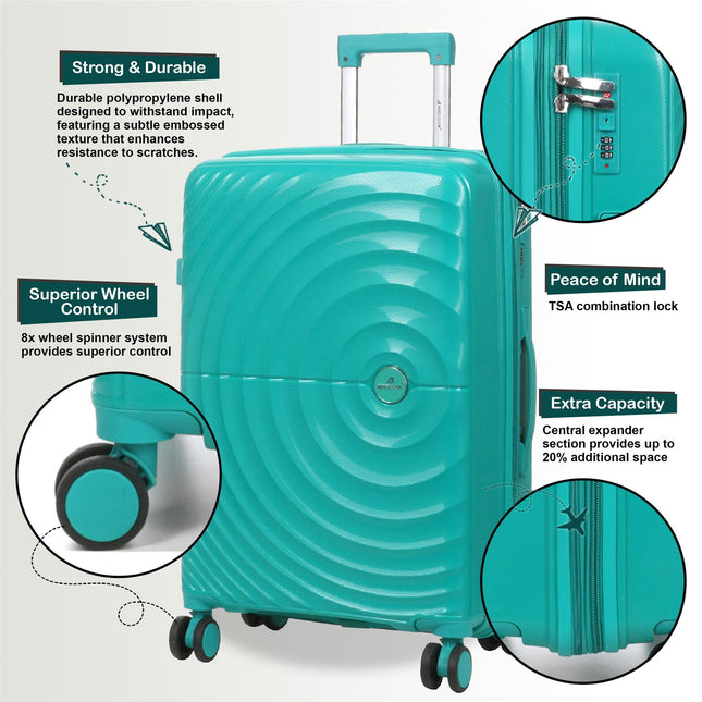 Hard Shell Cabin 55 x 37 x 22 cm PP Suitcase Luggage Suitable for Easyjet, Ryanair