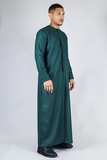 Men's Green Thobe Emirati Islamic Jubba Robe Eid Tassel Regular Fit