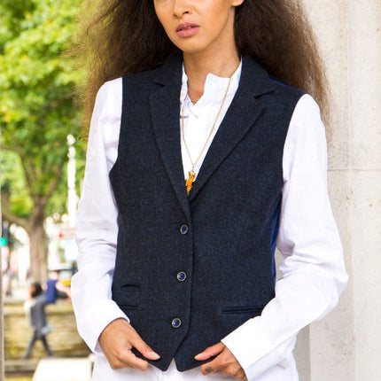 Womens Tweed 1920s Herringbone Navy Waistcoat