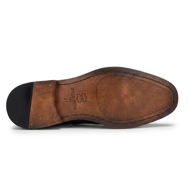 Justin Reess Men's Green Leather Cross-Stitch Toe Cap Oxford Shoes - Jett
