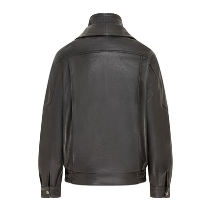 Mens Black Lamb Leather Biker Blouson Jacket - Big Bomber