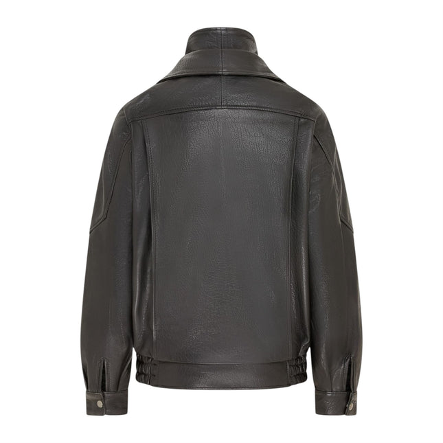 Mens Black Lamb Leather Biker Blouson Jacket - Big Bomber