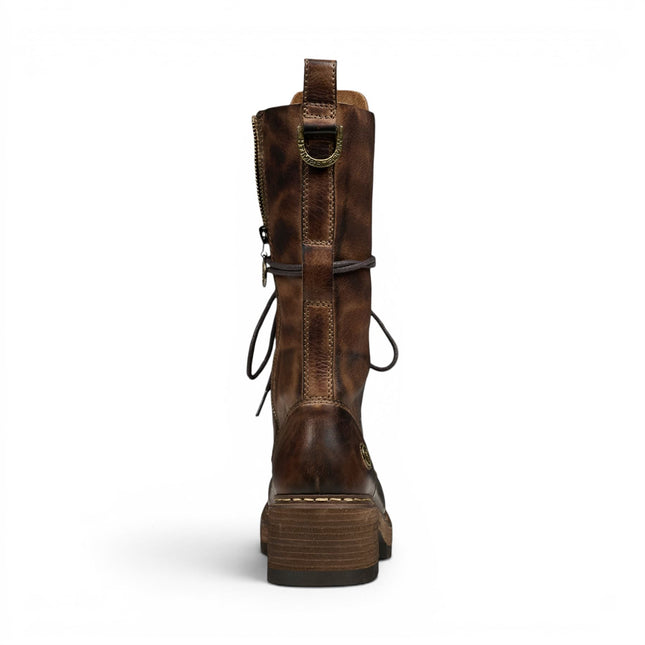 Windsorsmith Women's Brown Leather Lace-up Long Combat Boots - Roam