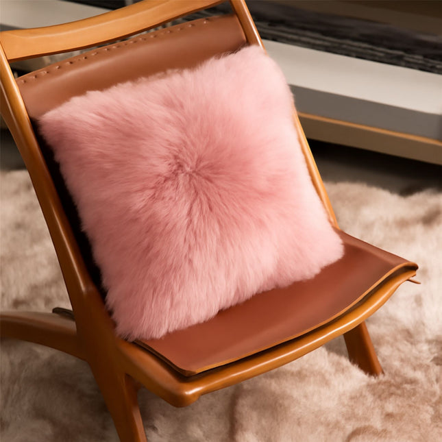 Genuine Sheepskin Pink  40x40cm Real Wool Single Sided Cushion
