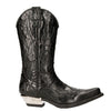 New Rock Flame Accented Black Leather Biker Cowboy Boots- M-7921-S1