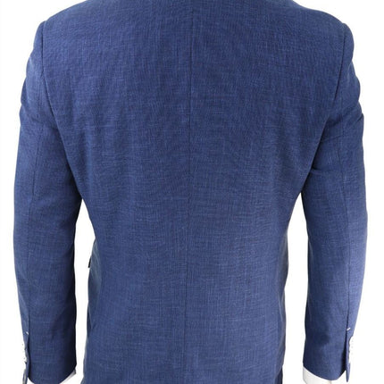 Mens 3 Piece Blue Linen Summer Spring Classic Suit