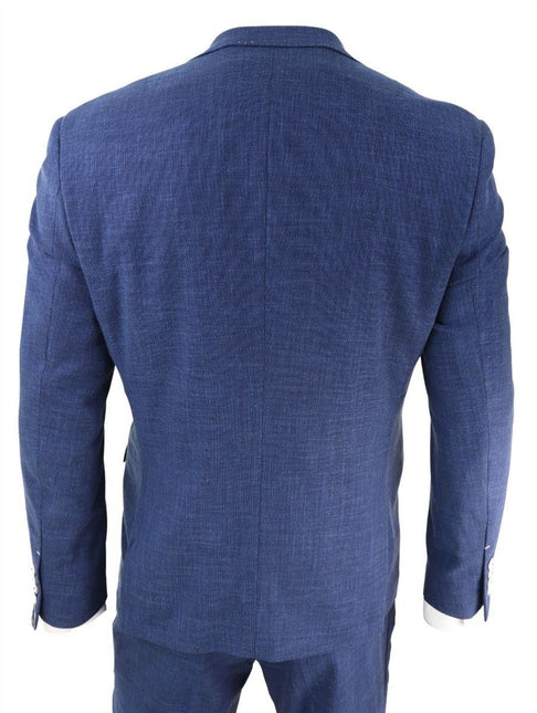Mens 3 Piece Blue Linen Summer Spring Classic Suit