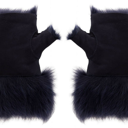 Womens Shearling  Mittens Fingerless Cuffs Toscana Suede Sheepskin Fur