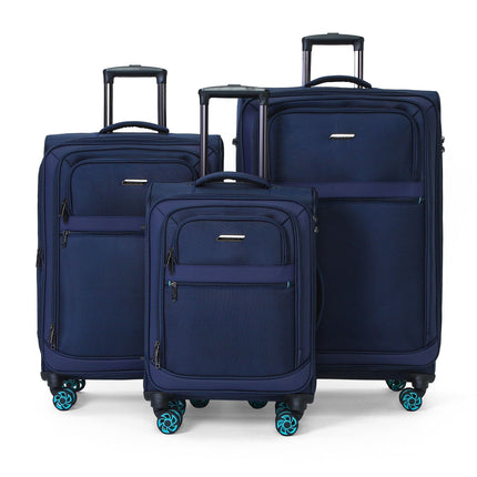 Soft Shell Blue 1680D Polyester Suitcase Set 8 Wheel TSA Lock Luggage