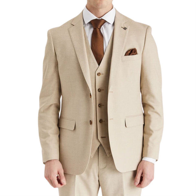 Men's Beige Lightweight Stitched Lapel Blazer