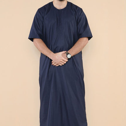 Mens Navy Thobe Jubba Islamic Arab Moroccan Saudi Zipped Kaftan Arab Robe