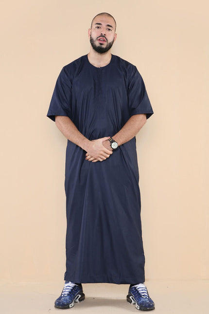 Mens Navy Thobe Jubba Islamic Arab Moroccan Saudi Zipped Kaftan Arab Robe
