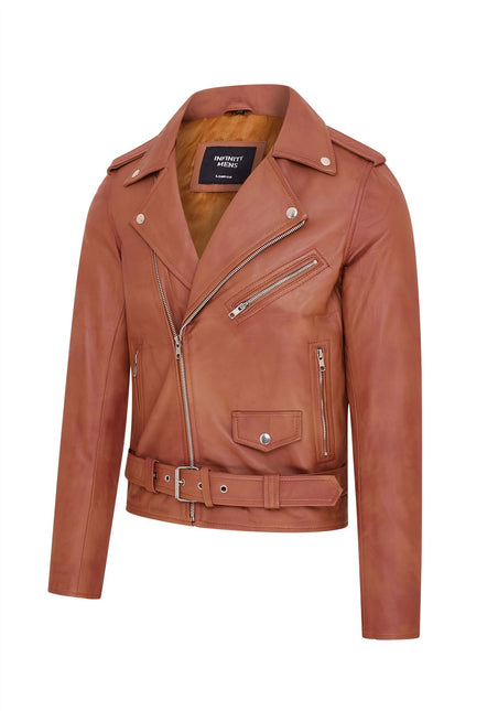 Mens Retro Brando Quilted Leather Biker Jacket Vintage Motorcycle Style