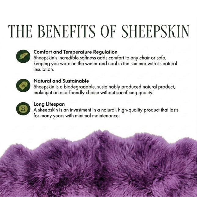 Genuine Bright Violet Sheepskin Natural Silky Soft Fluffy Real Wool Rug
