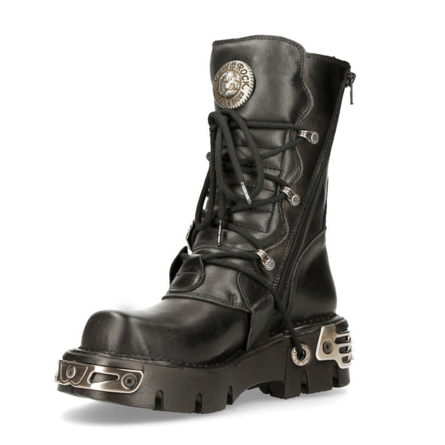 New Rock Black Mid-Calf Gothic Leather Boots - 391-S1