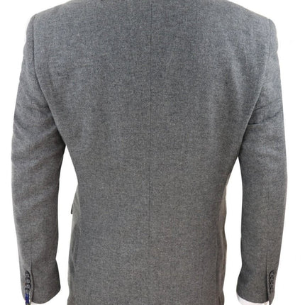 Mens 3 Piece Dark Grey Herringbone Wool Tweed Retro Suit